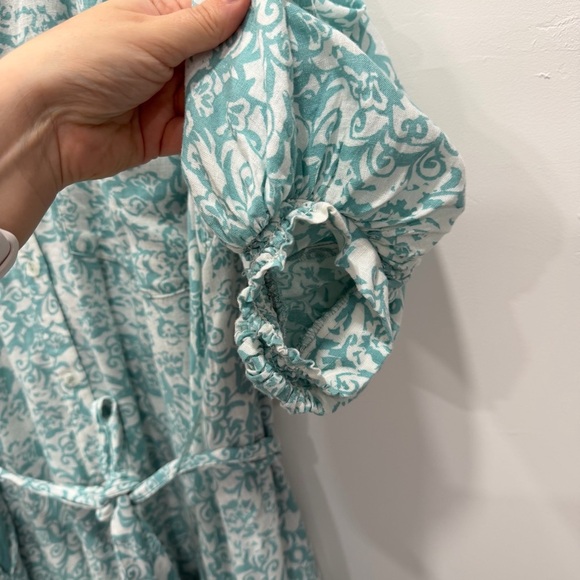 Anthropologie Maeve Button Front Belted Wrap Maxi Dress in Sky Size XL Linen - Picture 8 of 10